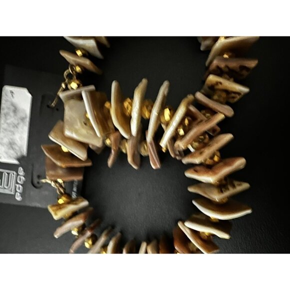 Edge Jumbo Flat Brown Squares Gold HOOP Dangle Drop Earrings - Picture 3 of 7